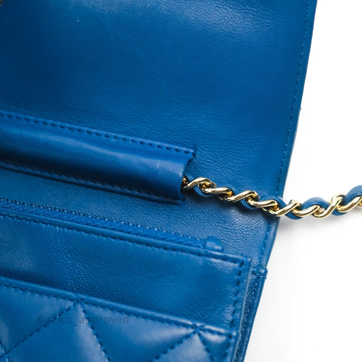 Chanel Quilted Classic Wallet on Chain WOC Blue Lambskin Gold Hardware