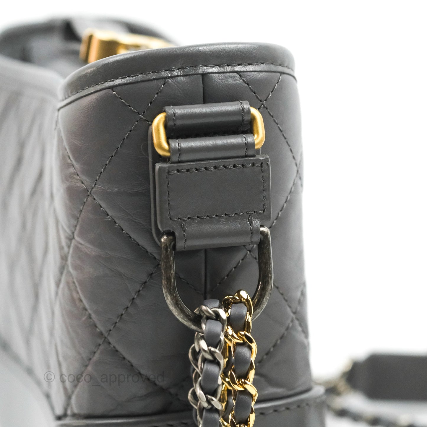 Chanel Quilted Small Gabrielle Hobo Grey Calfskin Mixed Hardware