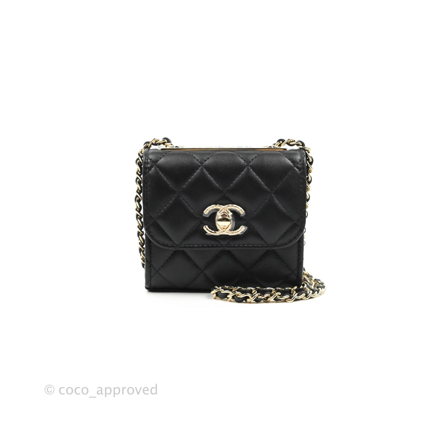 Chanel Mini Quilted Clutch With Chain Black Lambskin Gold Hardware 22S