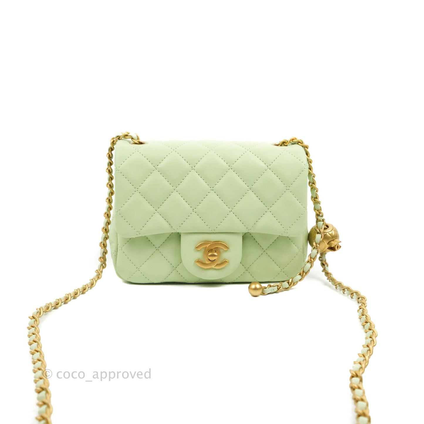 Chanel Mini Square Pearl Crush Quilted Avocado Green Lambskin Aged Gold Hardware