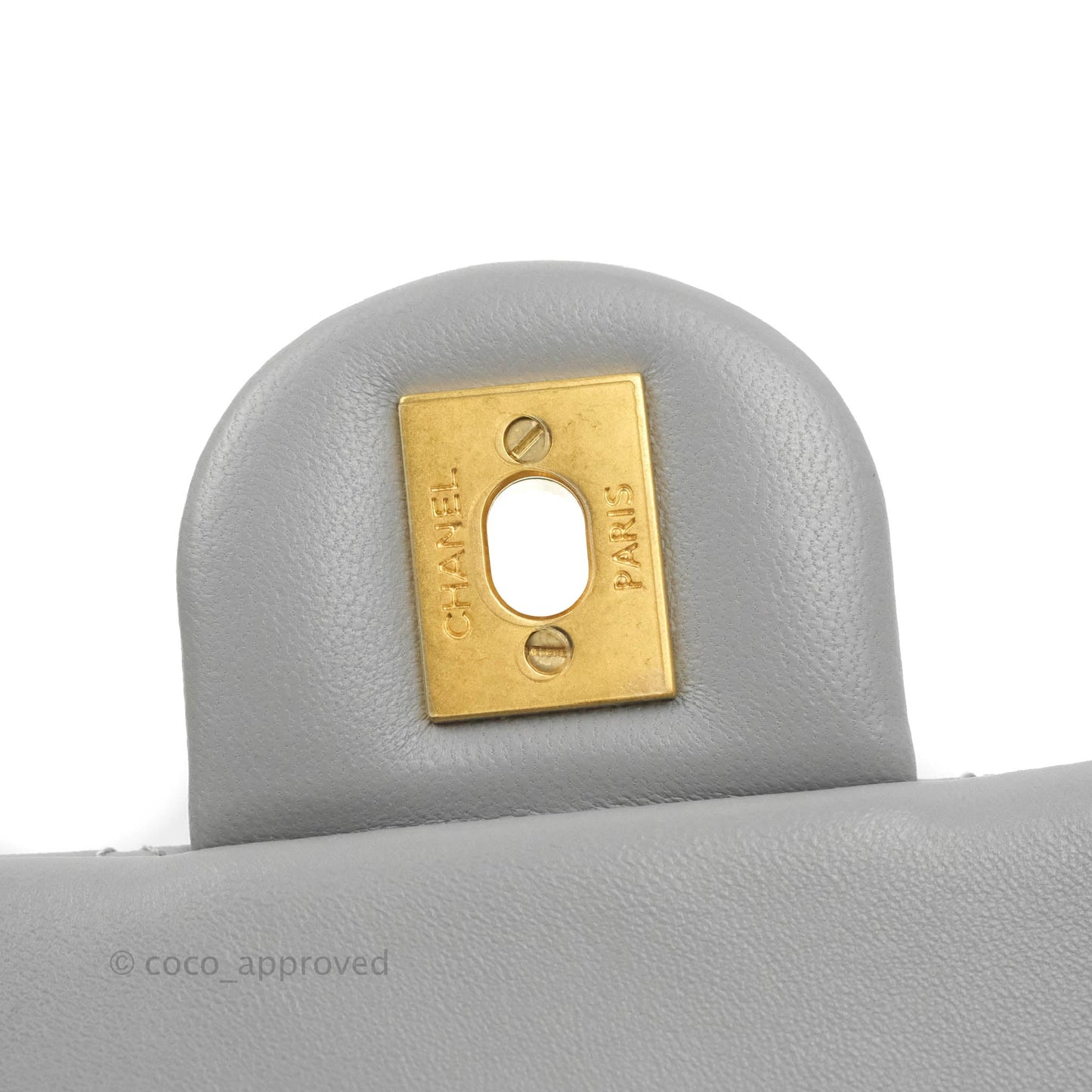 Chanel Mini Rectangular Pearl Crush Quilted Grey Lambskin Aged Gold Hardware