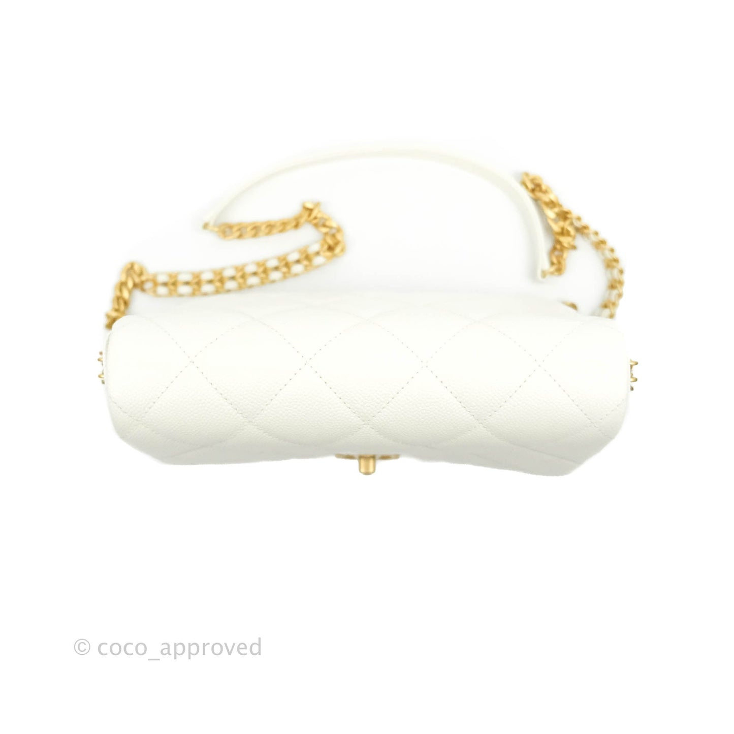 Chanel Small Quilted Melody Flap White Caviar Aged Gold Hardware 22P
