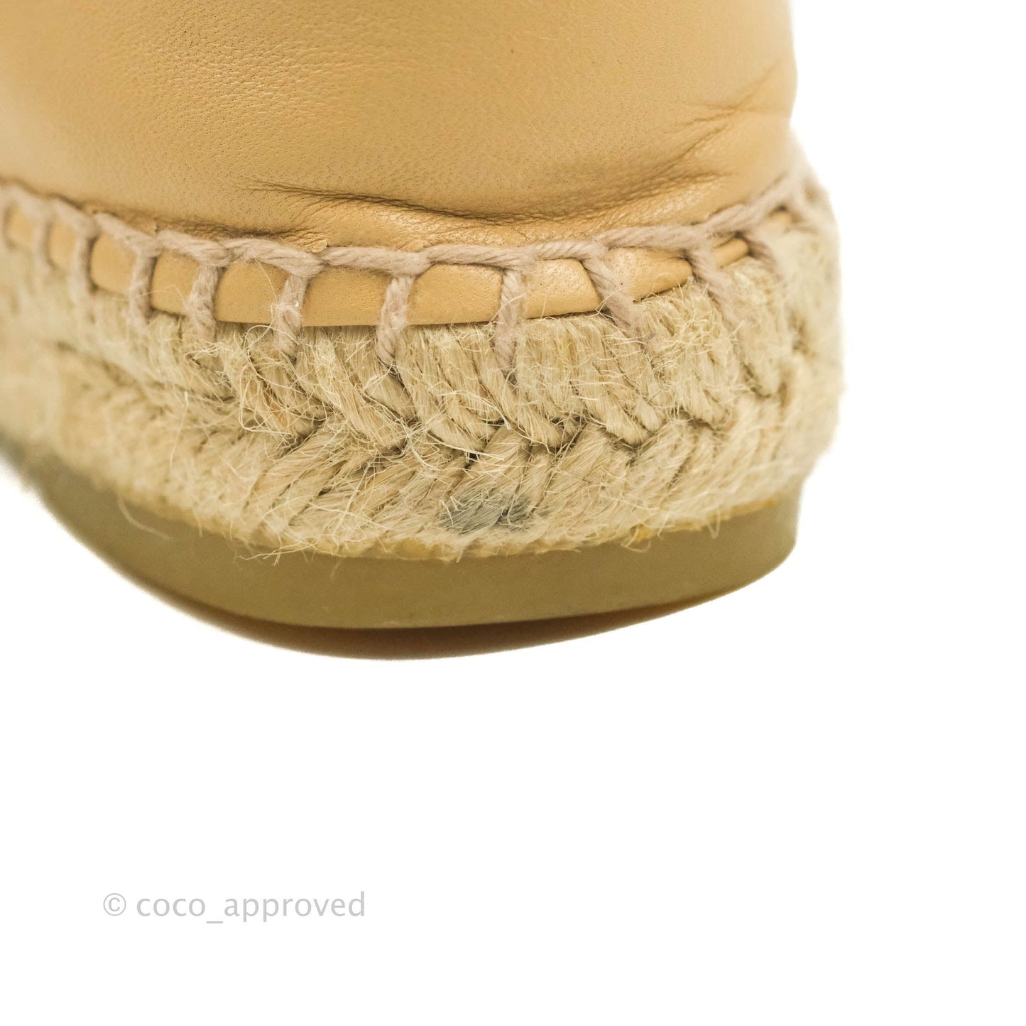 Chanel Espadrille Beige Black Leather Size 37