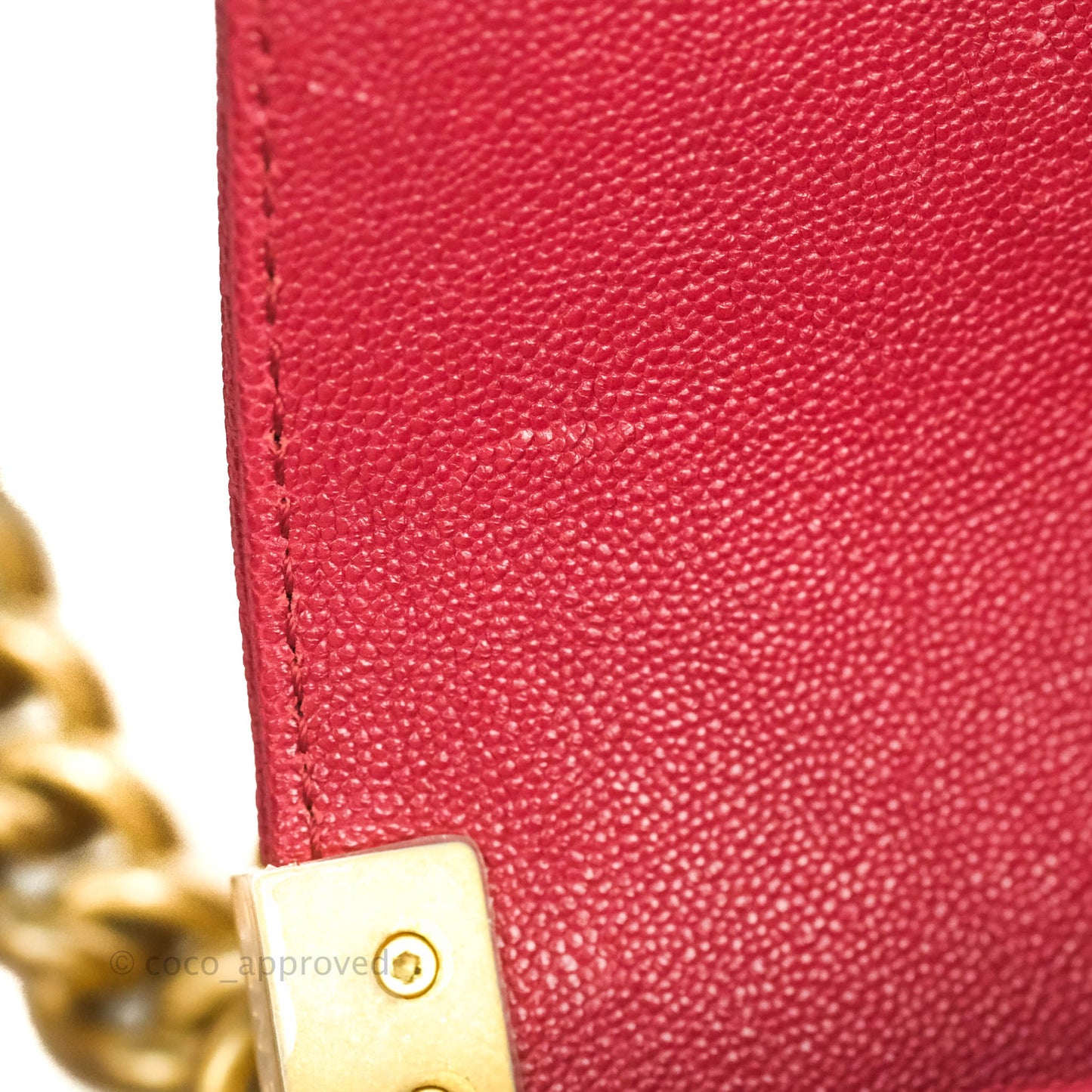 Chanel Small Chevron Boy Red Caviar Aged Gold Hardware