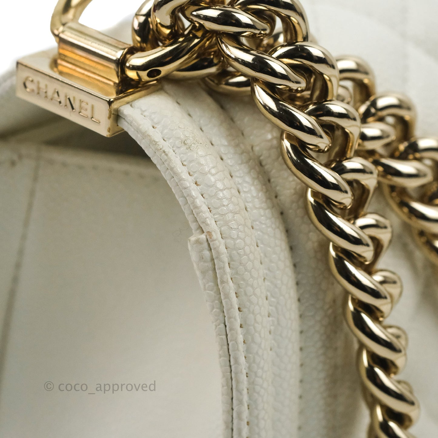 Chanel Quilted Medium Boy White Caviar Gold Hardware