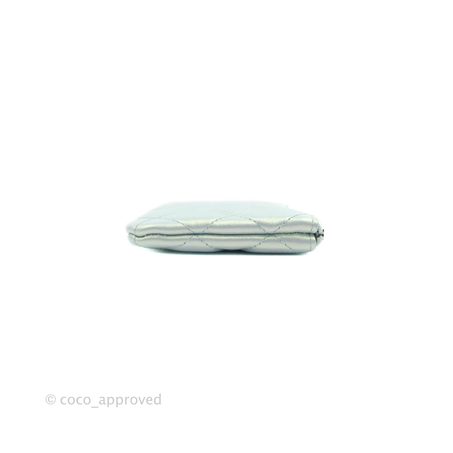 Chanel Mini Quilted O Case Iridescent Light Blue Calfskin Silver Hardware