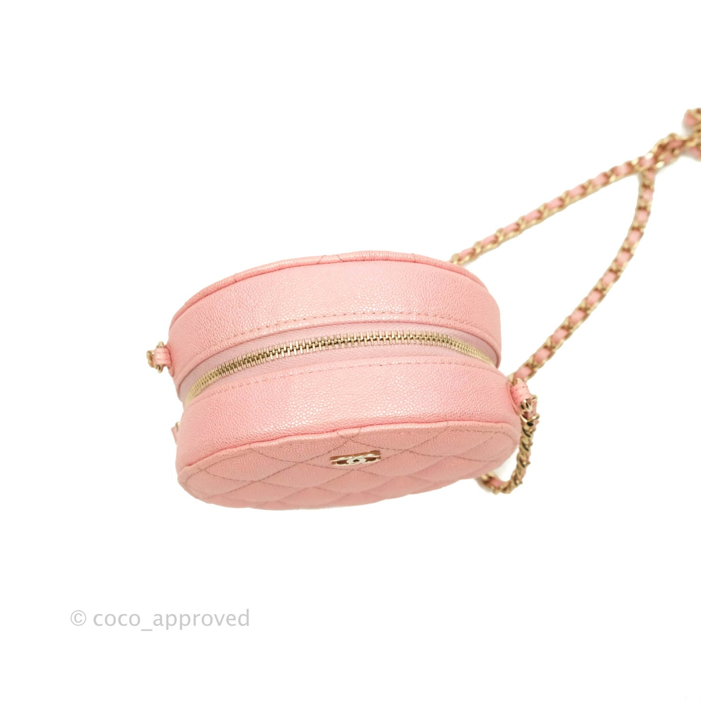 Chanel Classic Quilted Round Clutch With Chain Iridescent Pink Caviar Gold Hardware 19S