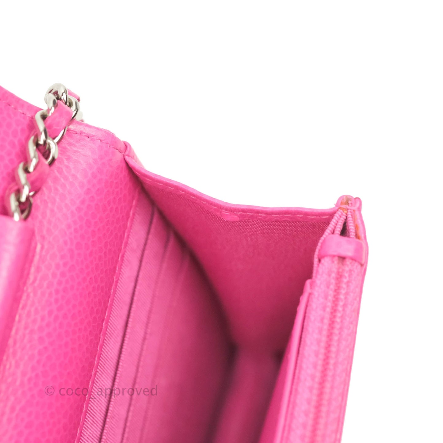 Chanel Quilted Wallet on Chain WOC Pink Caviar Silver Hardware