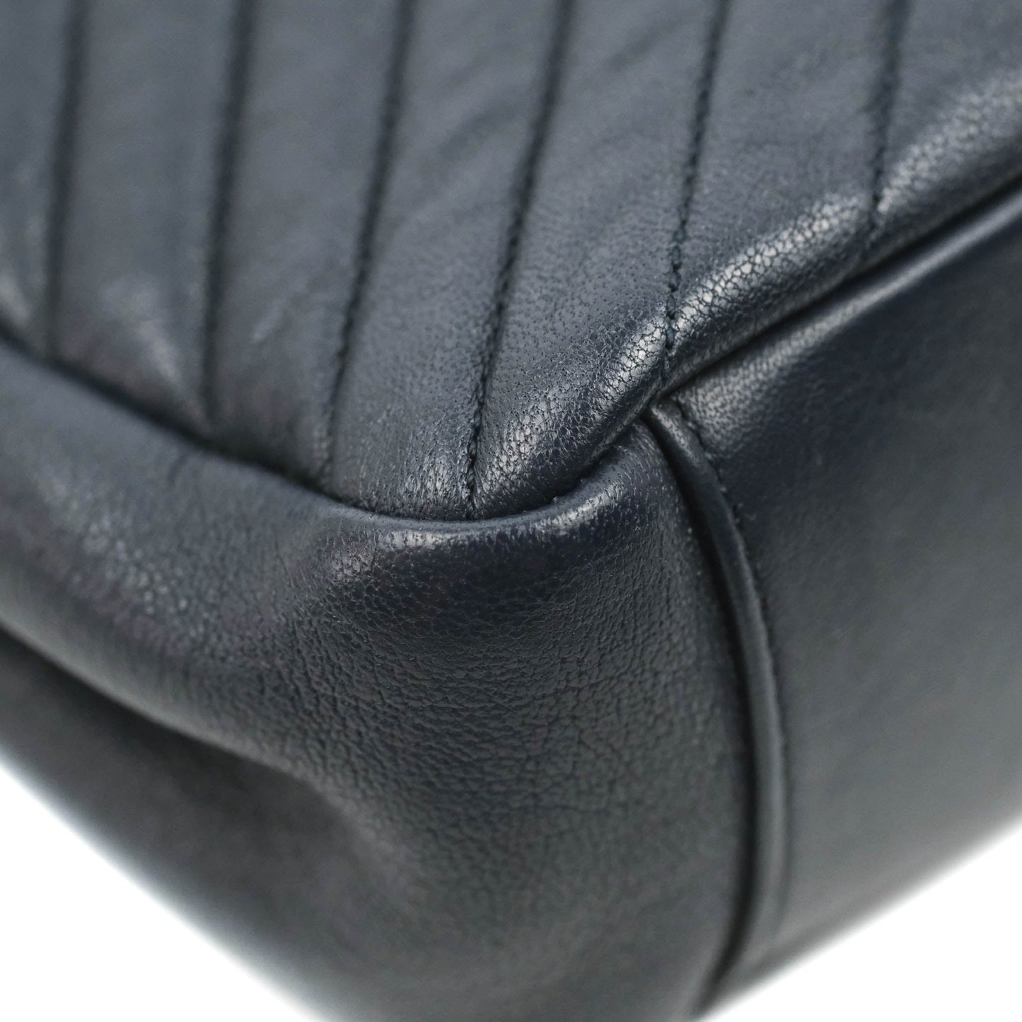 Saint Laurent Chevron Large College Navy Chain Bag Ruthenium Hardware