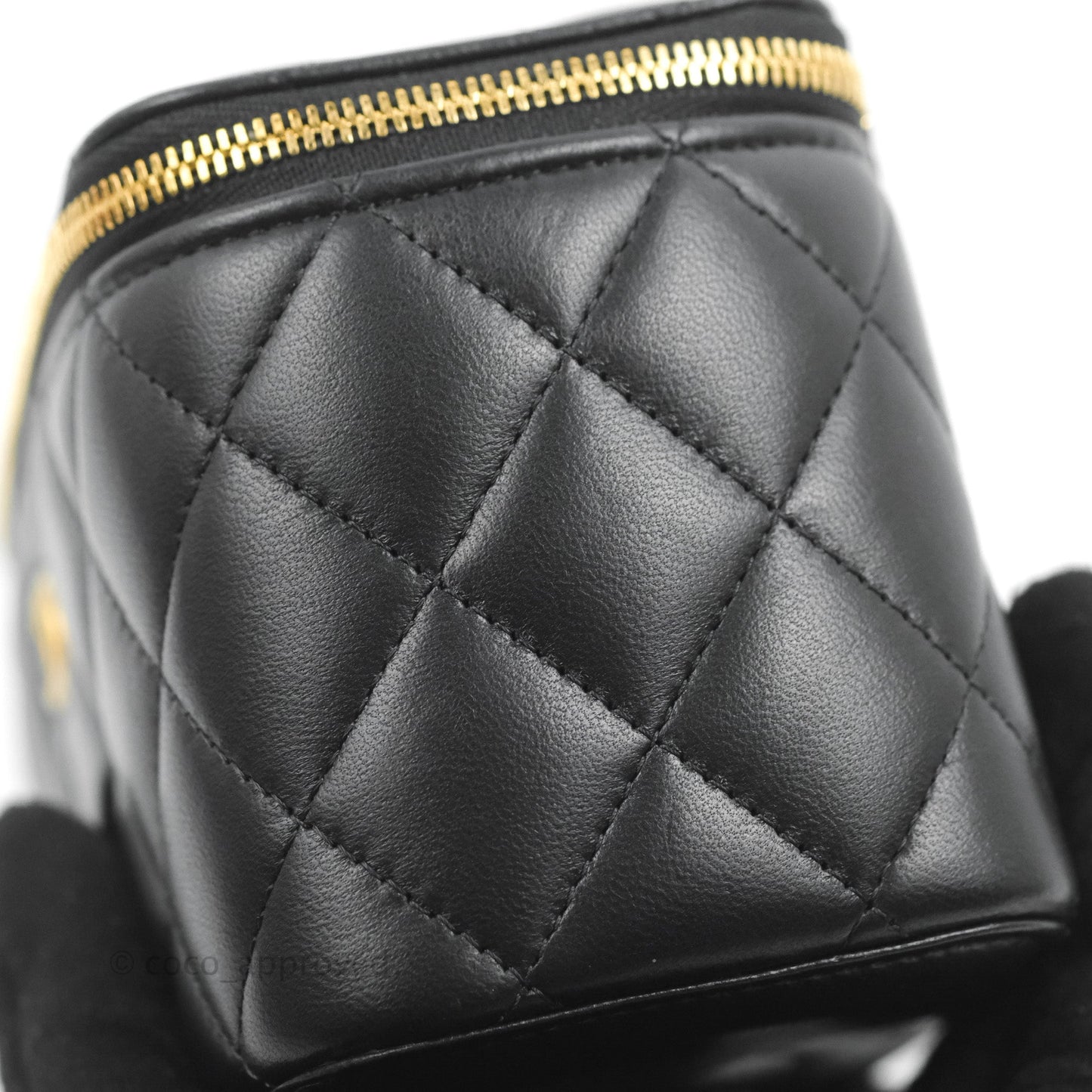 Chanel Vanity with COCO Heart Chain Black Lambskin Aged Gold Hardware