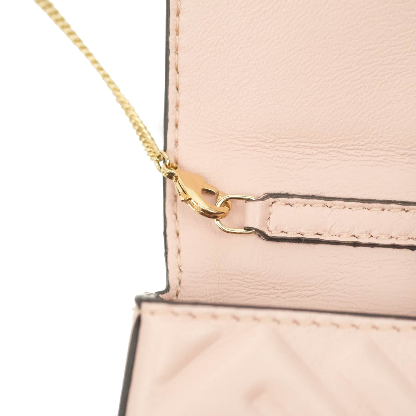 Fendi Nappa FF Embossed Nano Baguette Charm Beige Pink