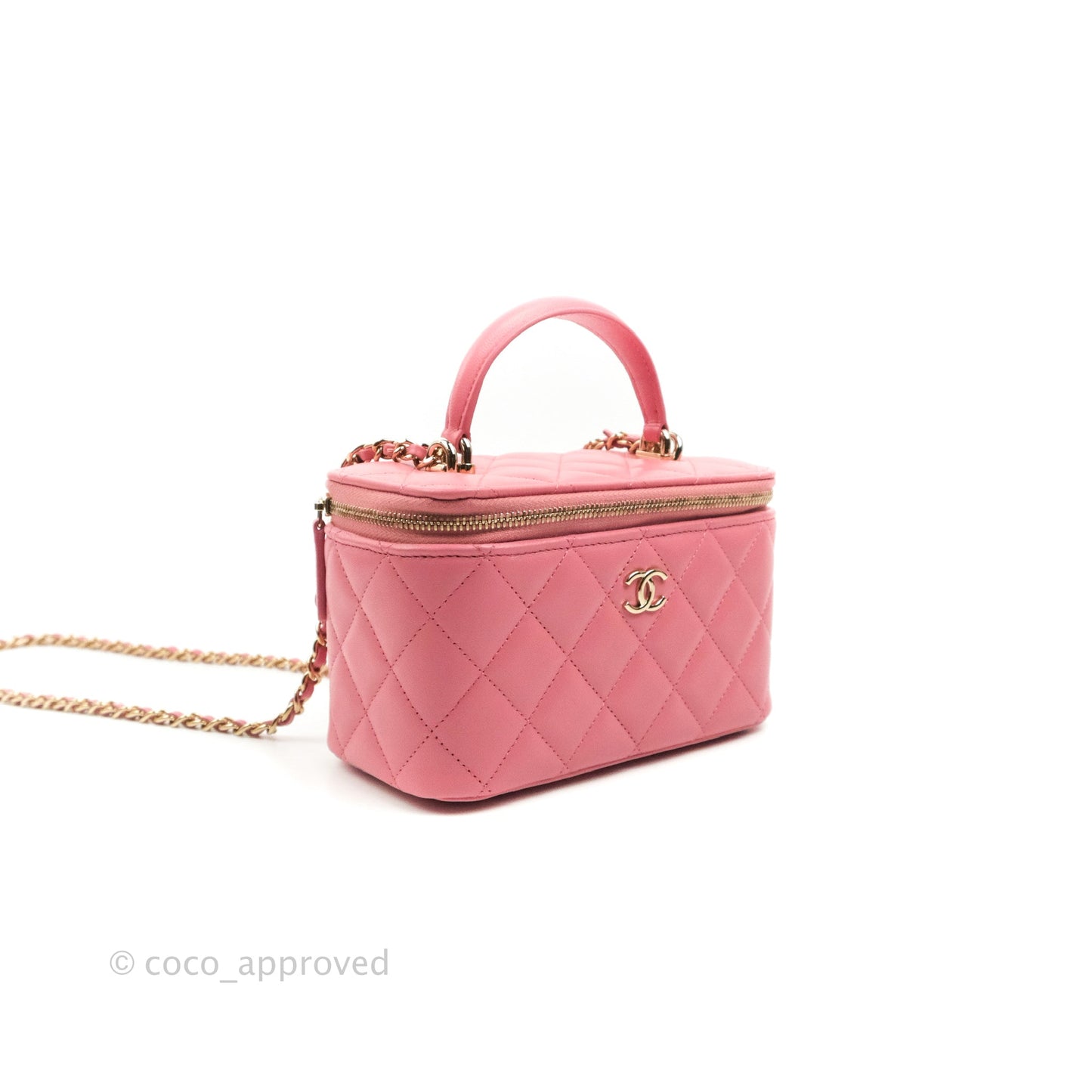 Chanel Vanity Rectangular Top Handle Pink Lambskin Gold Hardware