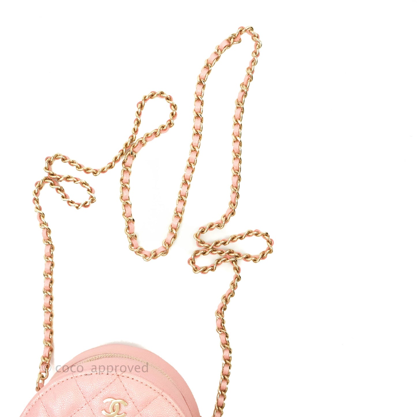 Chanel Classic Quilted Round Clutch With Chain Iridescent Pink Caviar Gold Hardware 19S
