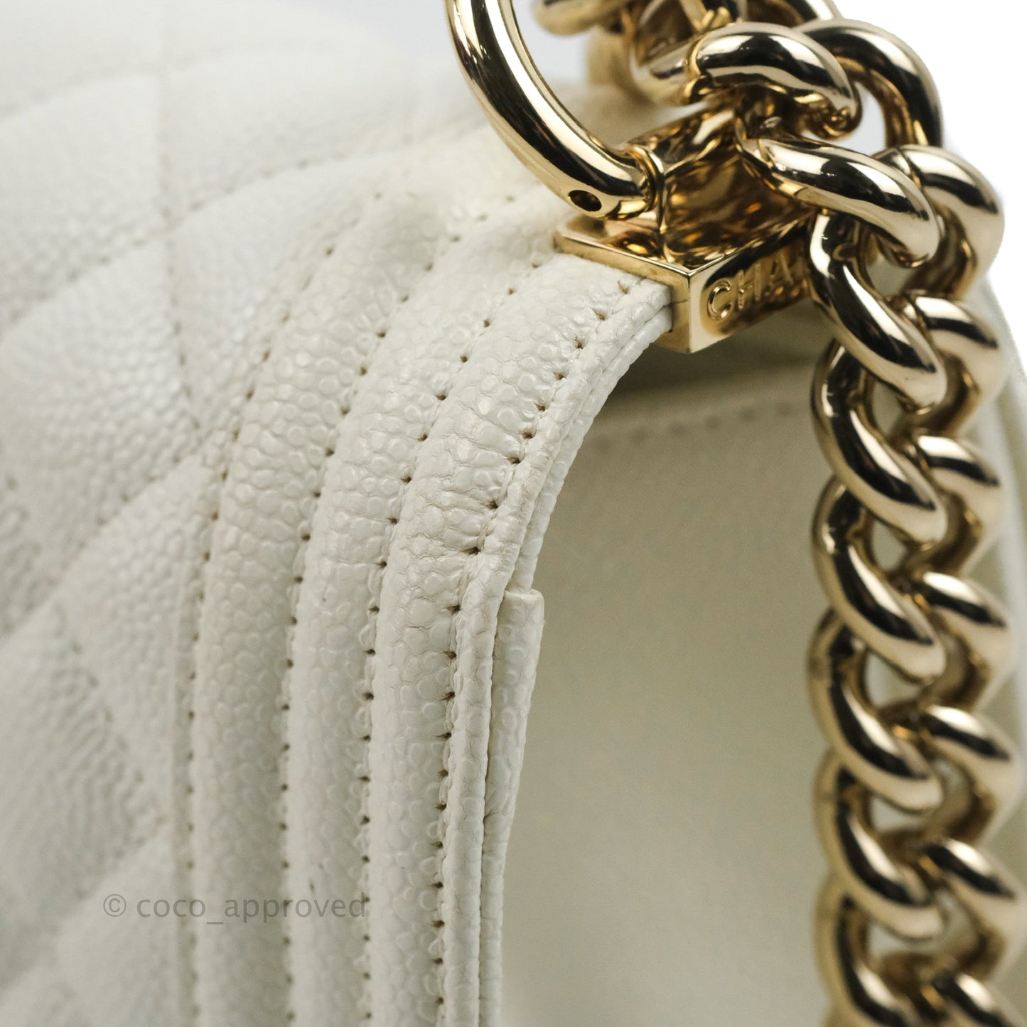 Chanel Quilted Medium Boy White Caviar Gold Hardware
