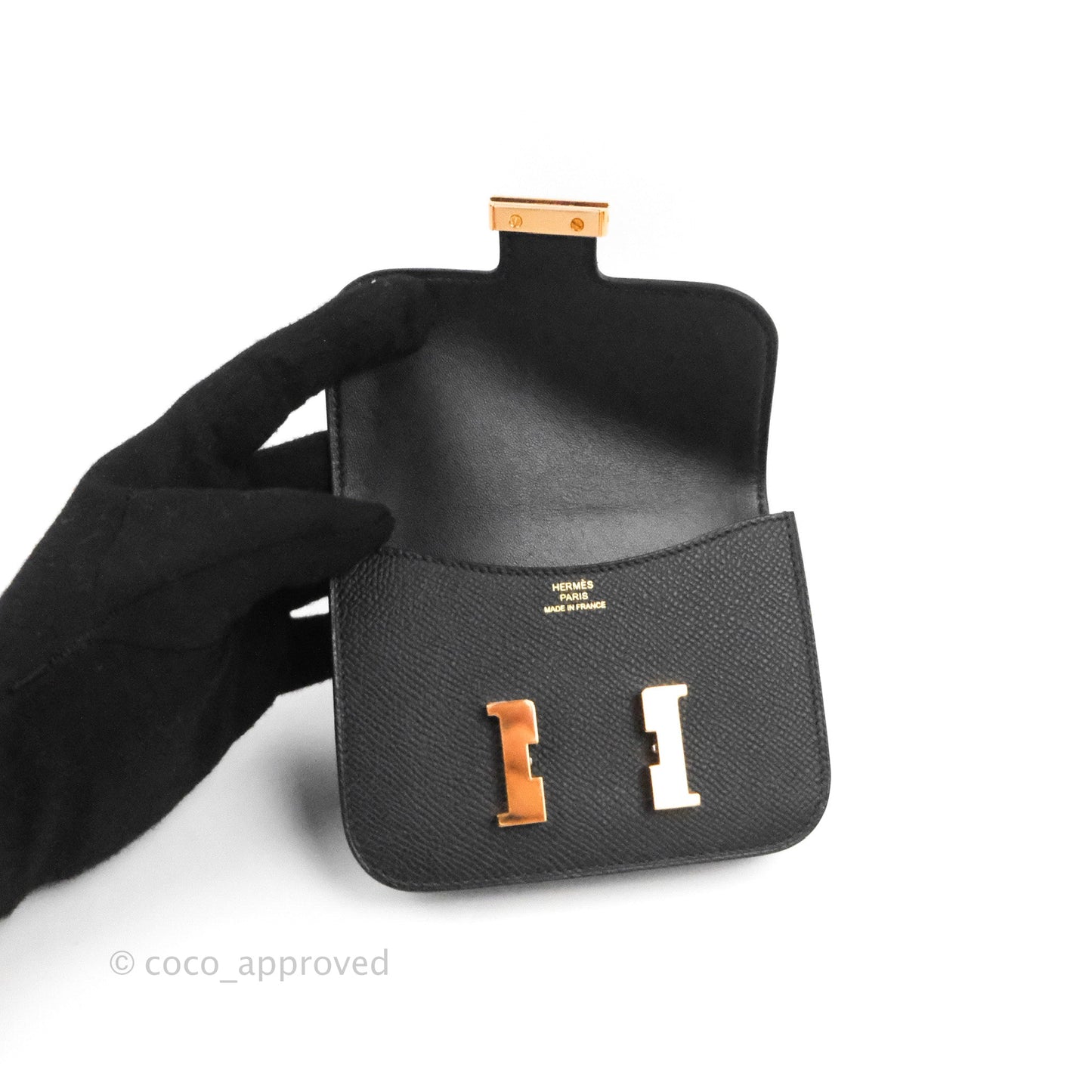 Hermès Constance Slim Wallet Black Epsom Rose Gold Hardware