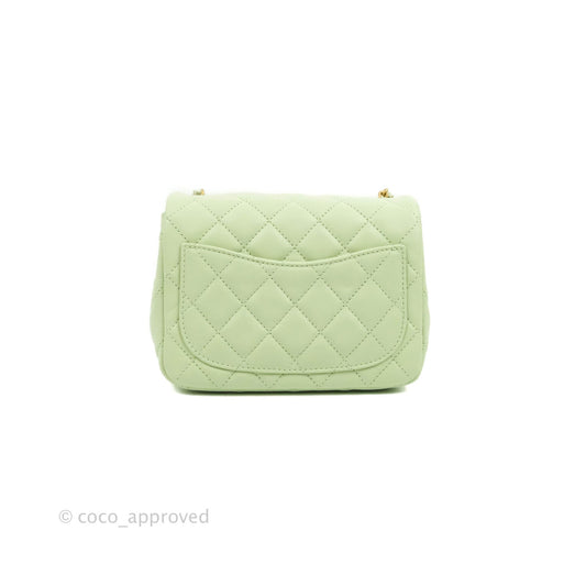 Chanel Mini Square Pearl Crush Quilted Avocado Green Lambskin Aged Gold Hardware