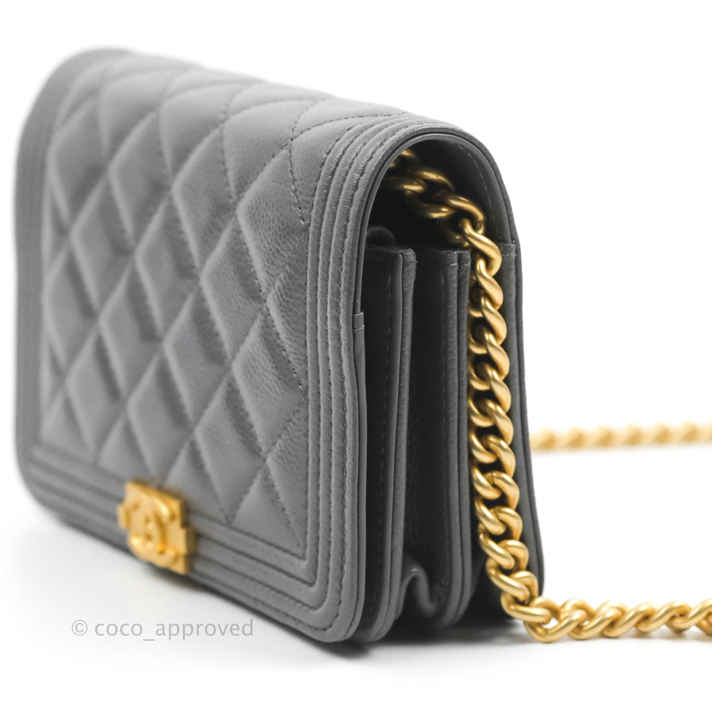 Chanel Quilted Mini Boy Wallet on Chain WOC Dark Grey Caviar Aged Gold Hardware