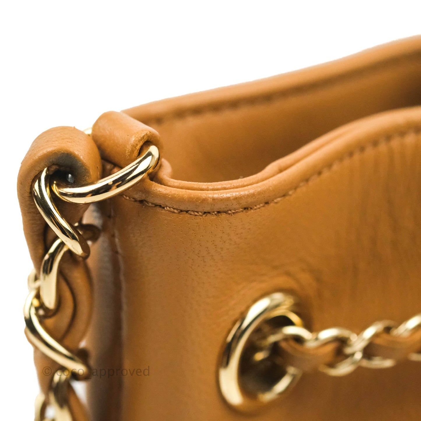 Chanel Chevron Bucket Drawstring Bag Caramel Gold Hardware