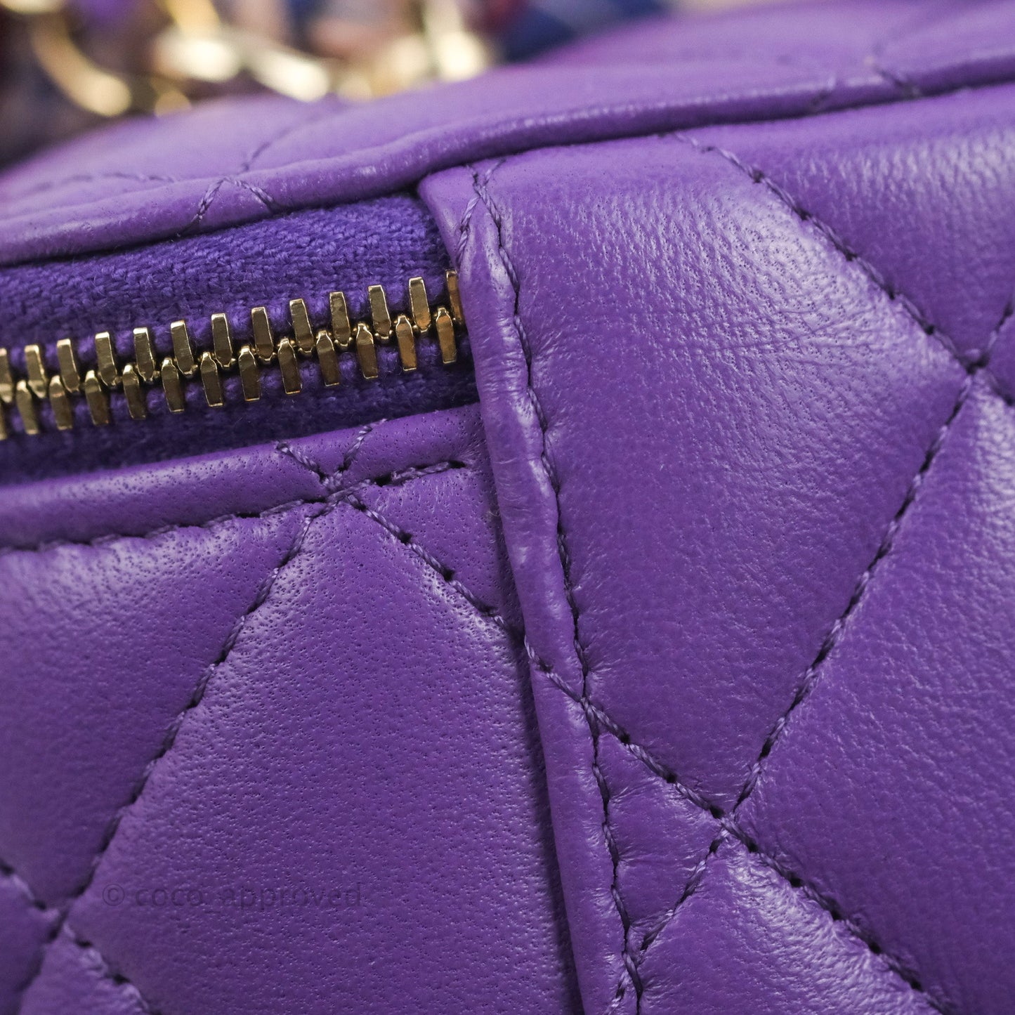 Chanel Vanity Rectangular Top Handle Purple Lambskin Gold Hardware with Twilly
