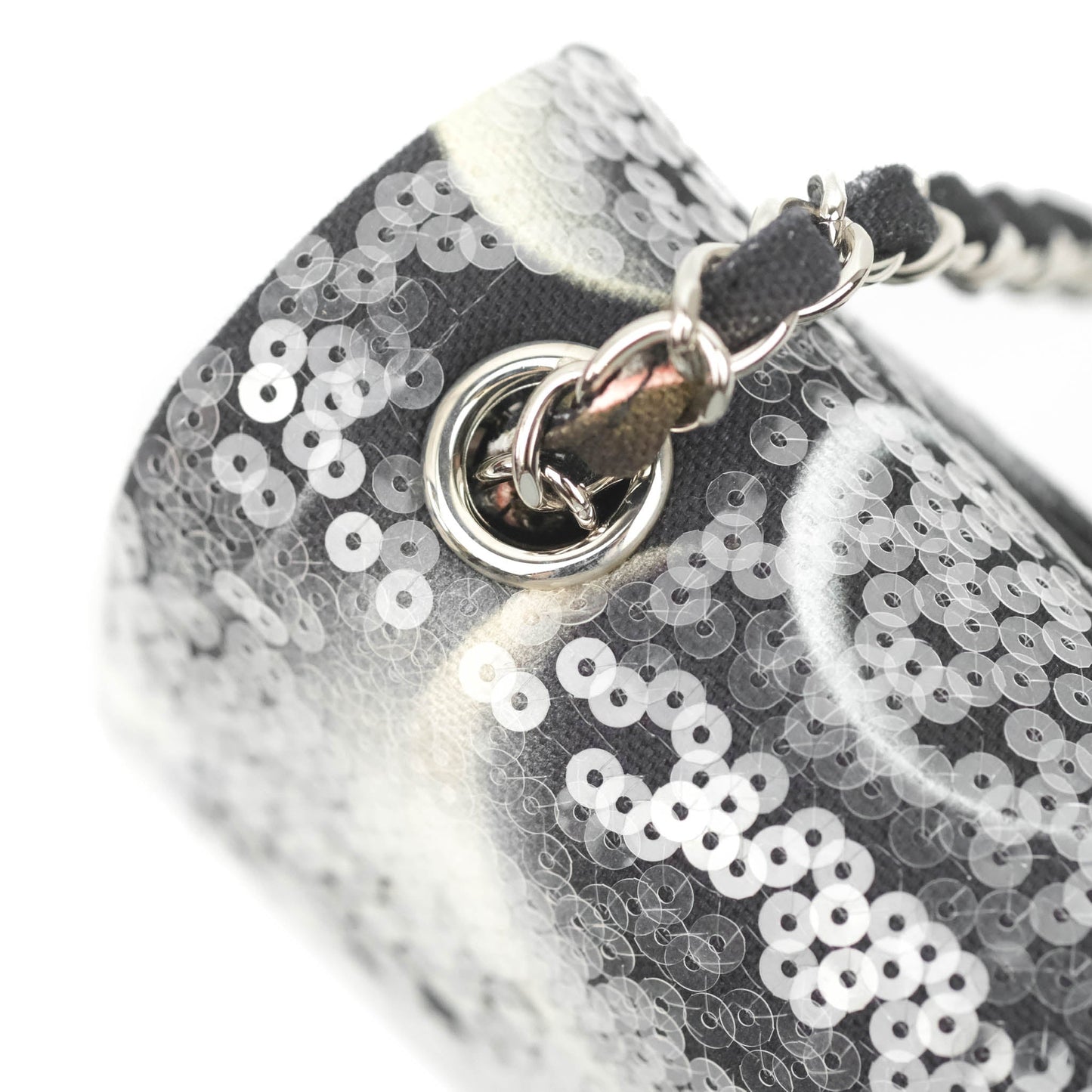 Chanel Mini Rectangular Flap Sequin Printed Canvas Silver Hardware 17K