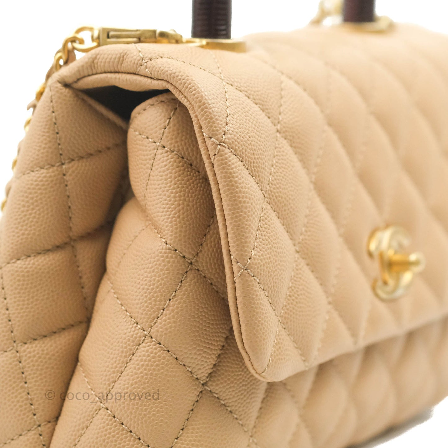 Chanel Small Coco Handle Quilted Beige Caviar Gold Hardware Lizard Handle
