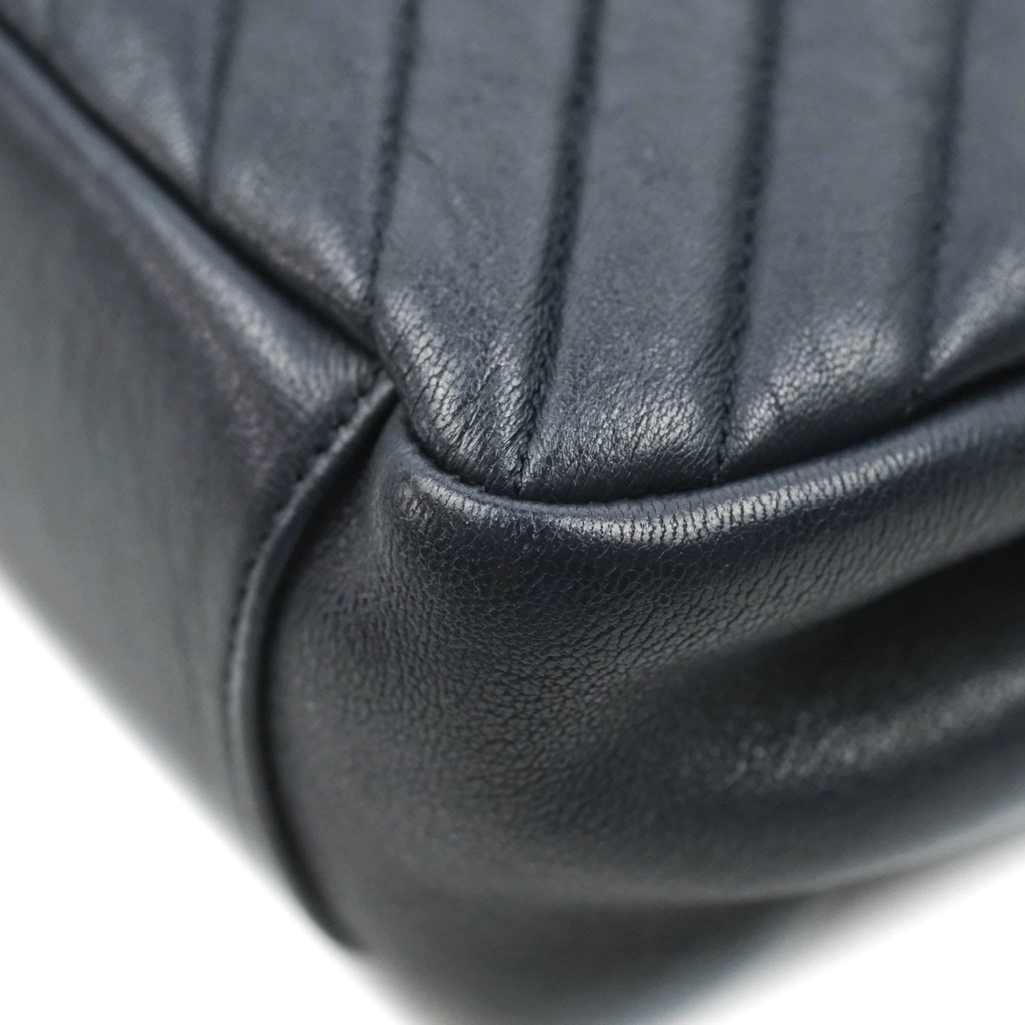 Saint Laurent Chevron Large College Navy Chain Bag Ruthenium Hardware
