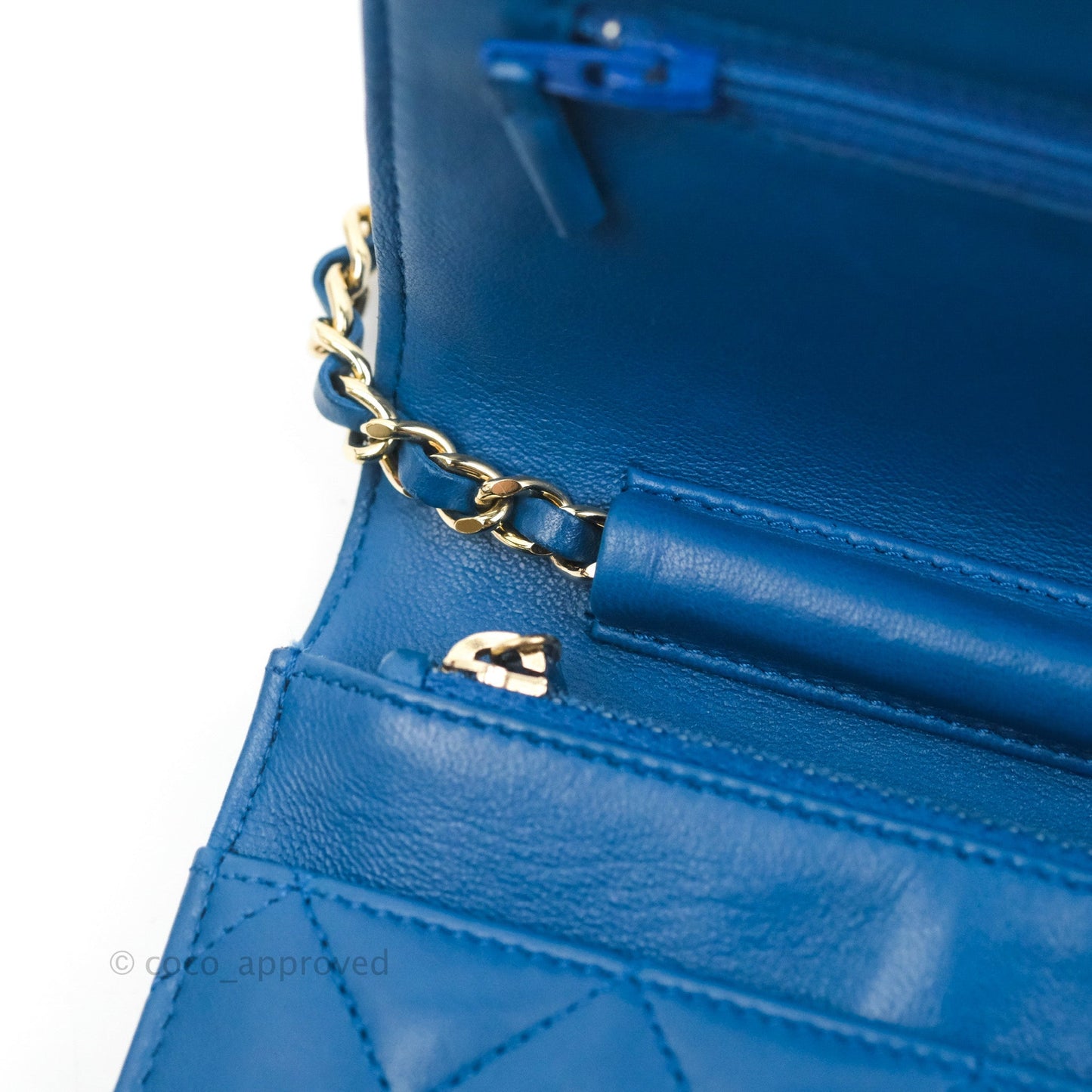 Chanel Quilted Classic Wallet on Chain WOC Blue Lambskin Gold Hardware