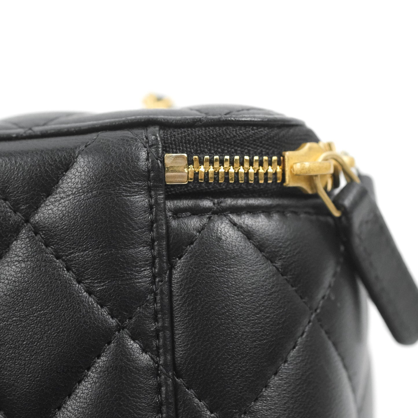 Chanel Vanity with COCO Heart Chain Black Lambskin Aged Gold Hardware
