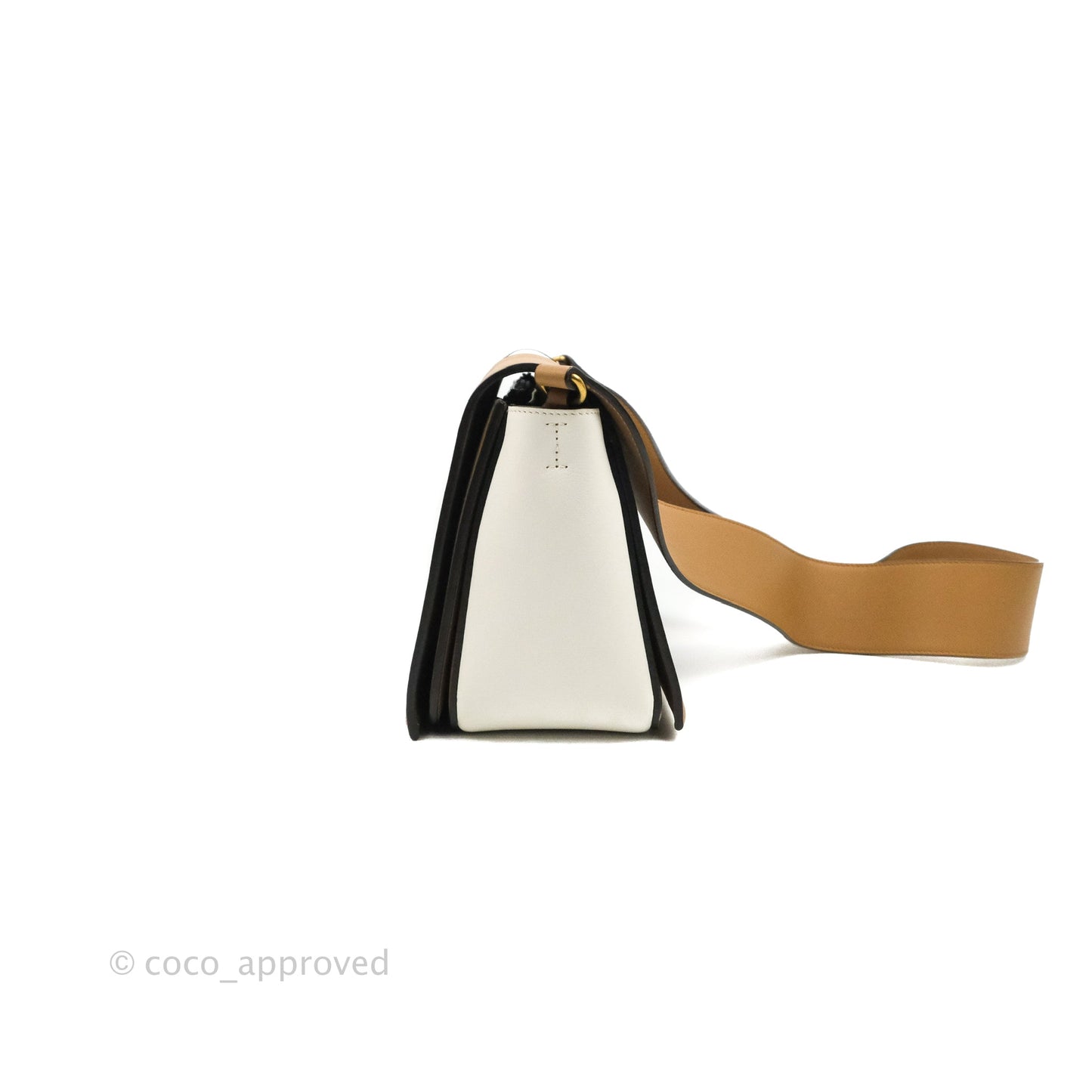 Celine Frame Shoulder Bag White Brown Calfskin Gold Hardware