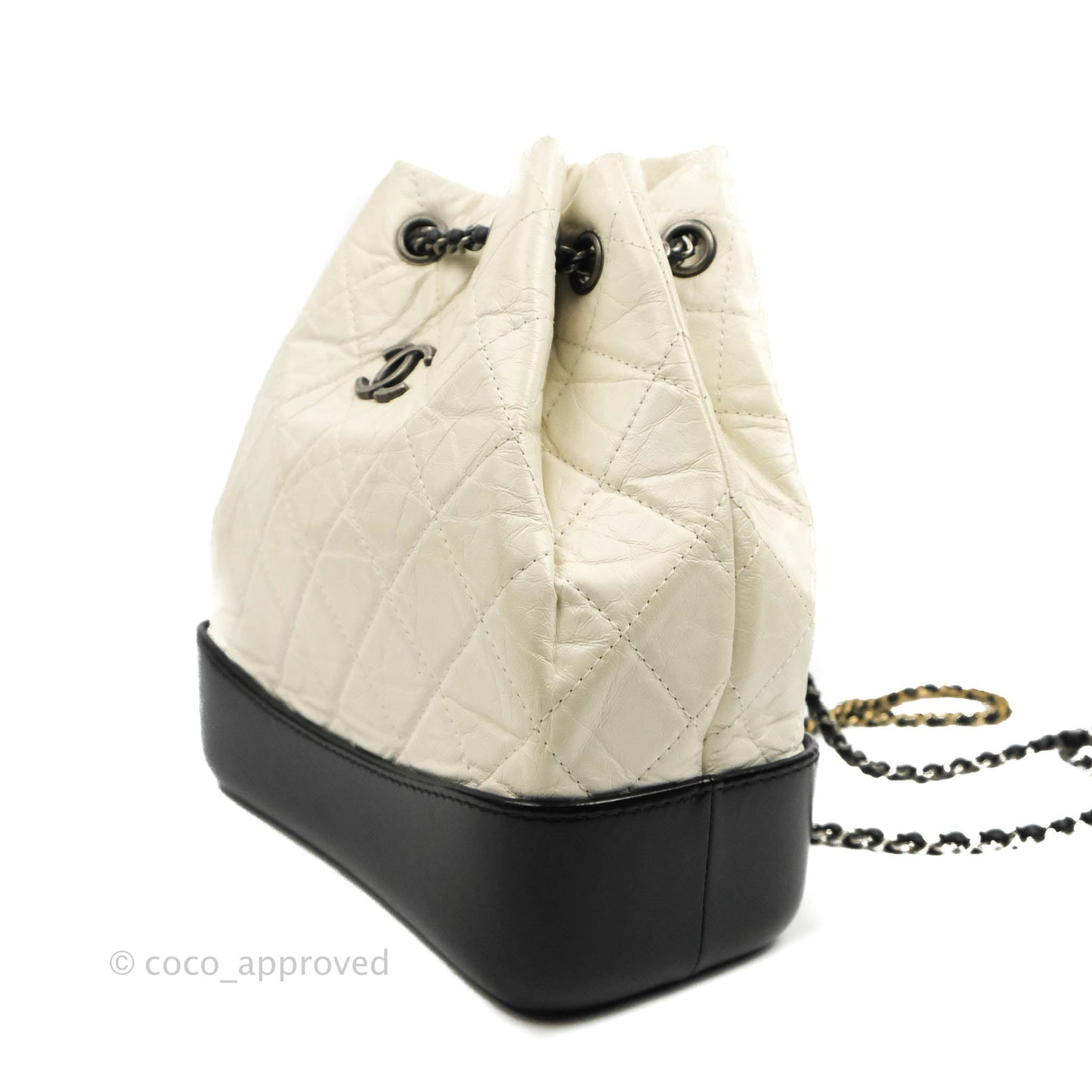 Chanel Small Gabrielle Backpack White Black Aged Calfskin