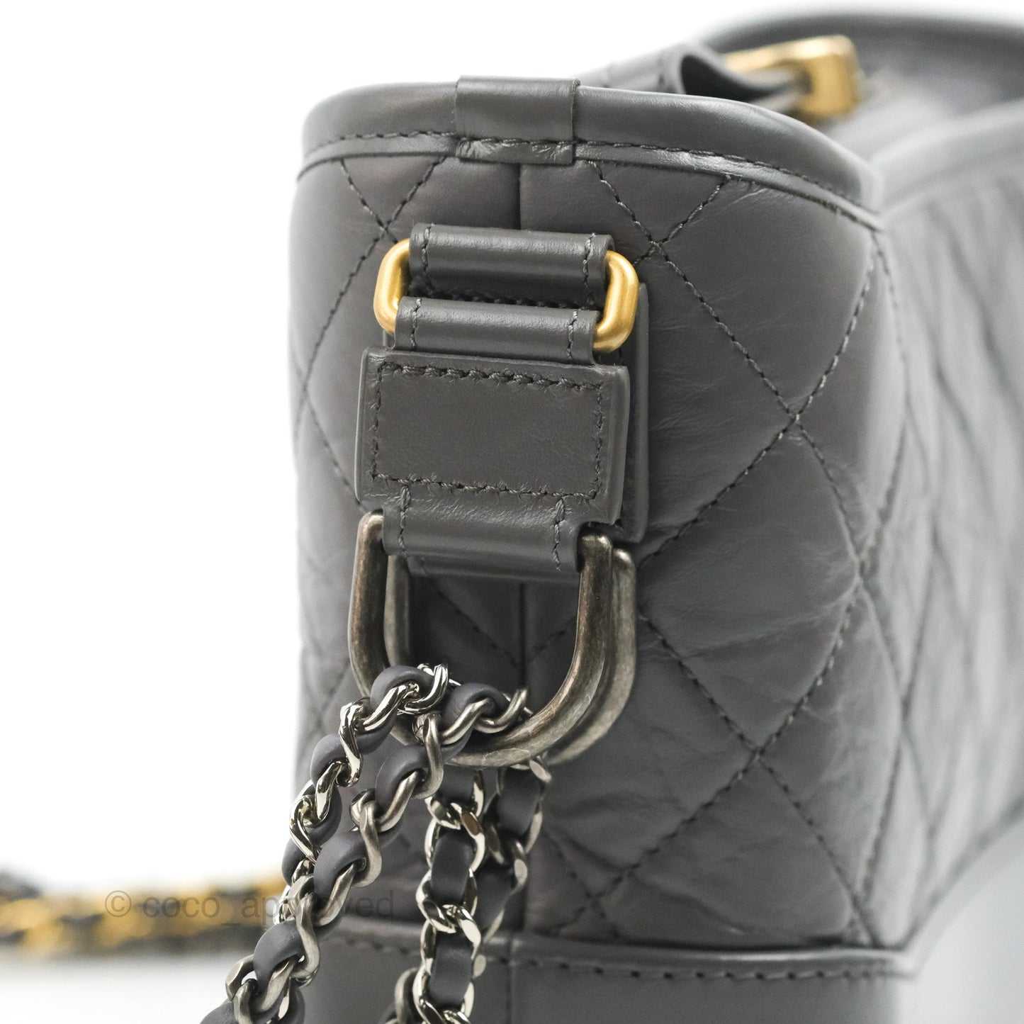 Chanel Quilted Small Gabrielle Hobo Grey Calfskin Mixed Hardware
