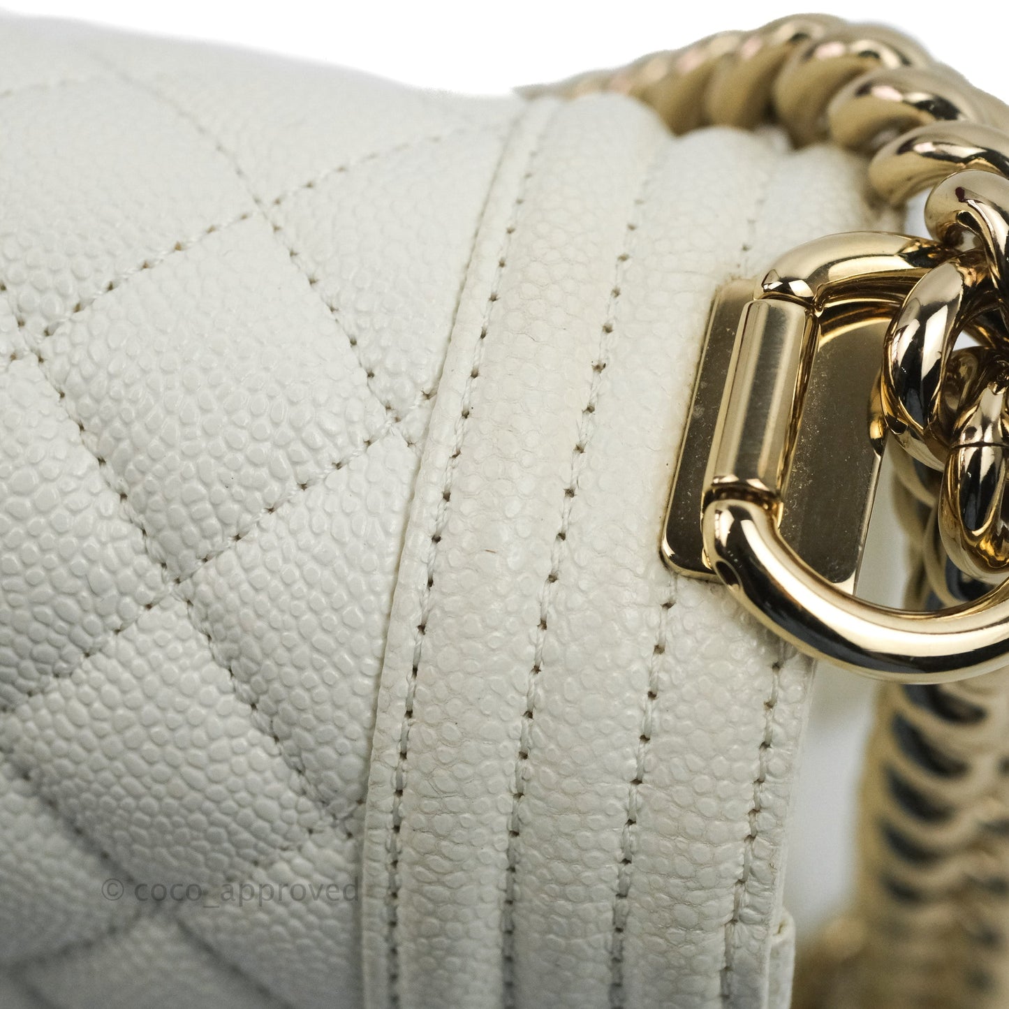 Chanel Quilted Medium Boy White Caviar Gold Hardware