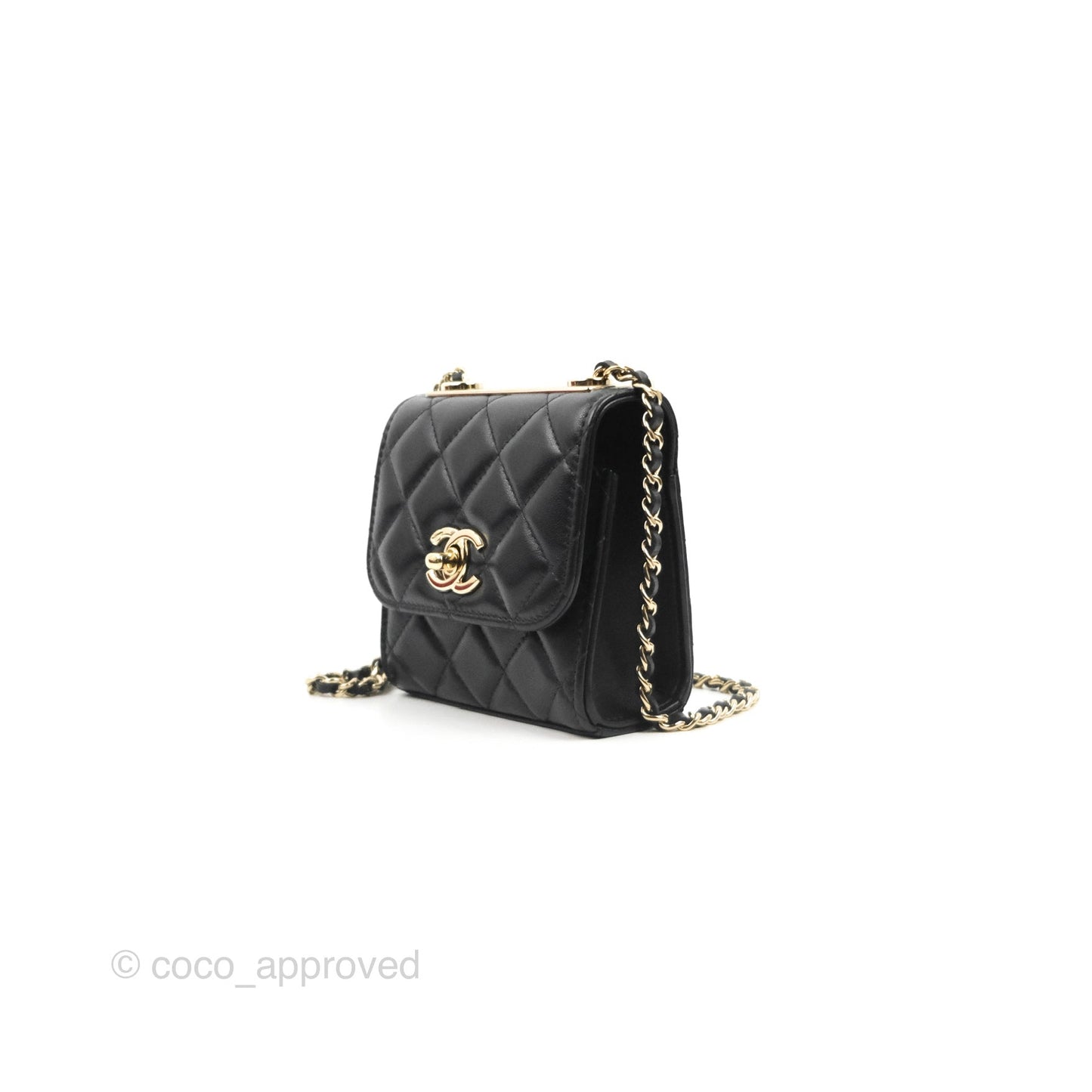 Chanel Mini Quilted Trendy CC Clutch With Chain Black Lambskin Gold Hardware