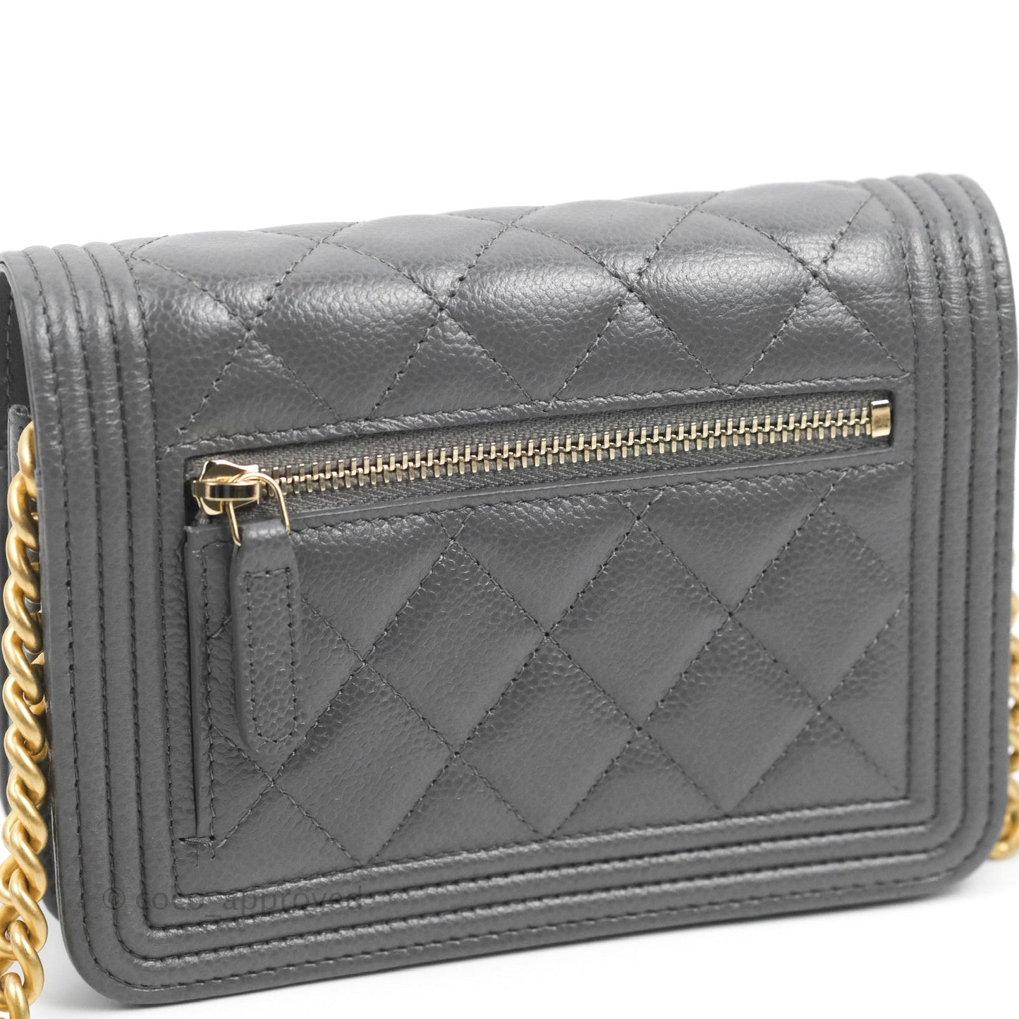 Chanel Quilted Mini Boy Wallet on Chain WOC Dark Grey Caviar Aged Gold Hardware