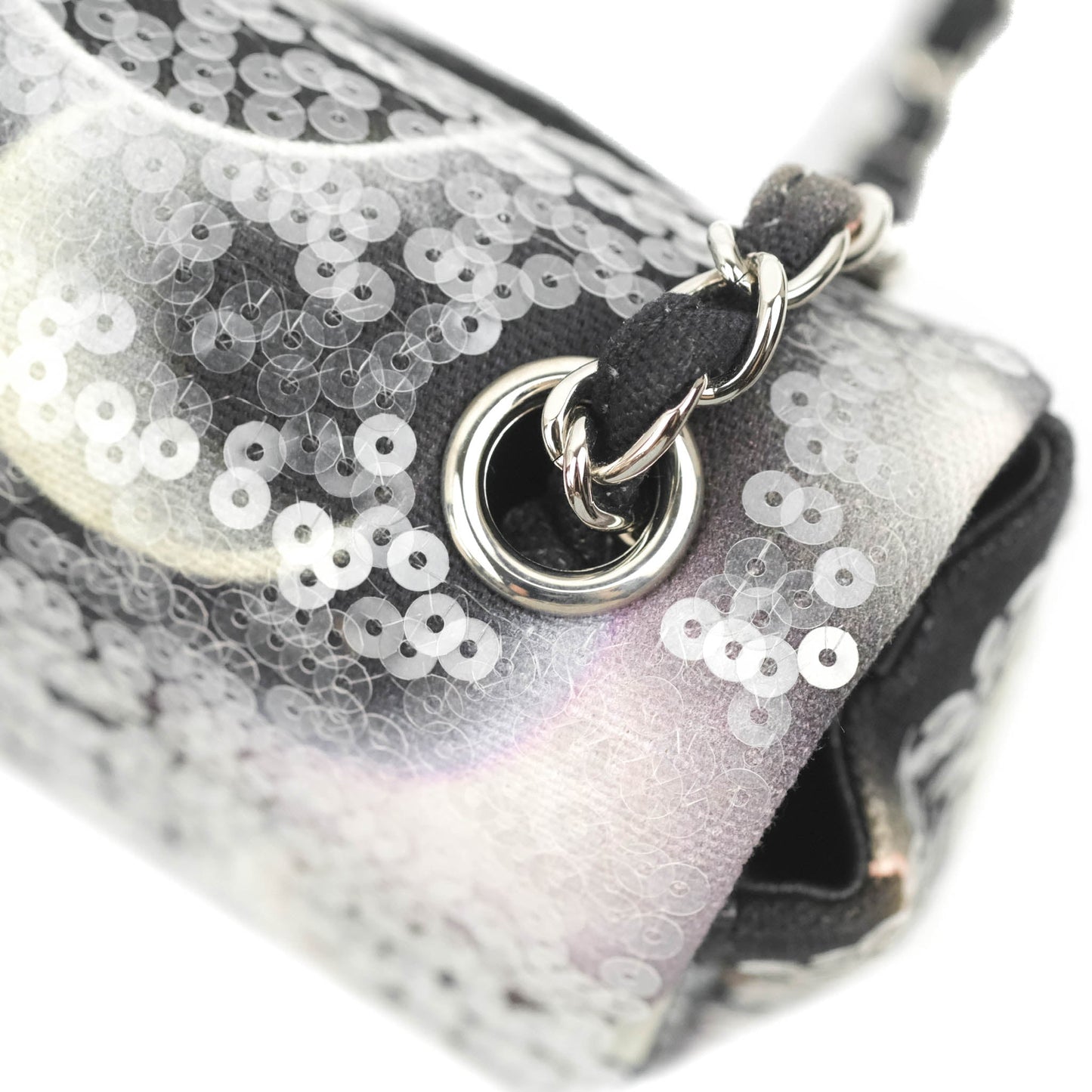 Chanel Mini Rectangular Flap Sequin Printed Canvas Silver Hardware 17K