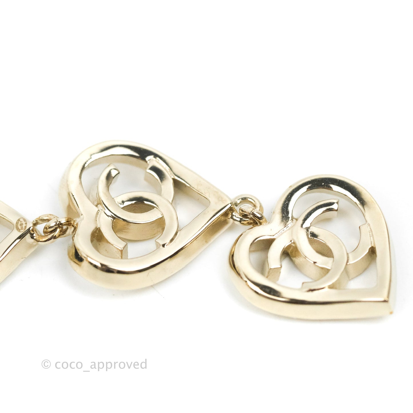 Chanel CC Triple Heart Shape Long Drop Earrings Gold Tone 22P