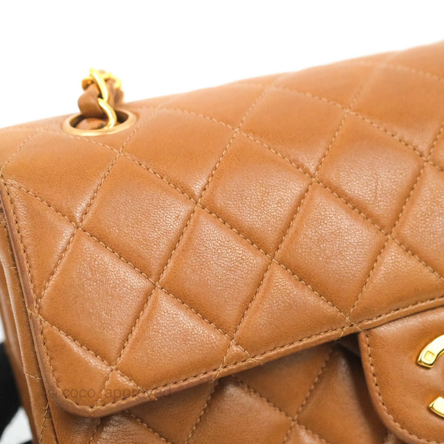 Chanel Vintage Double-sided Small Flap Brown Caramel Lambskin 24K Gold Hardware