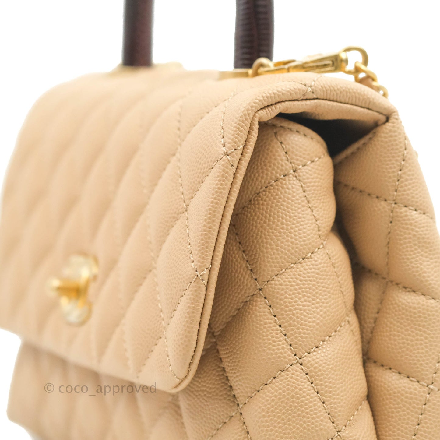 Chanel Small Coco Handle Quilted Beige Caviar Gold Hardware Lizard Handle