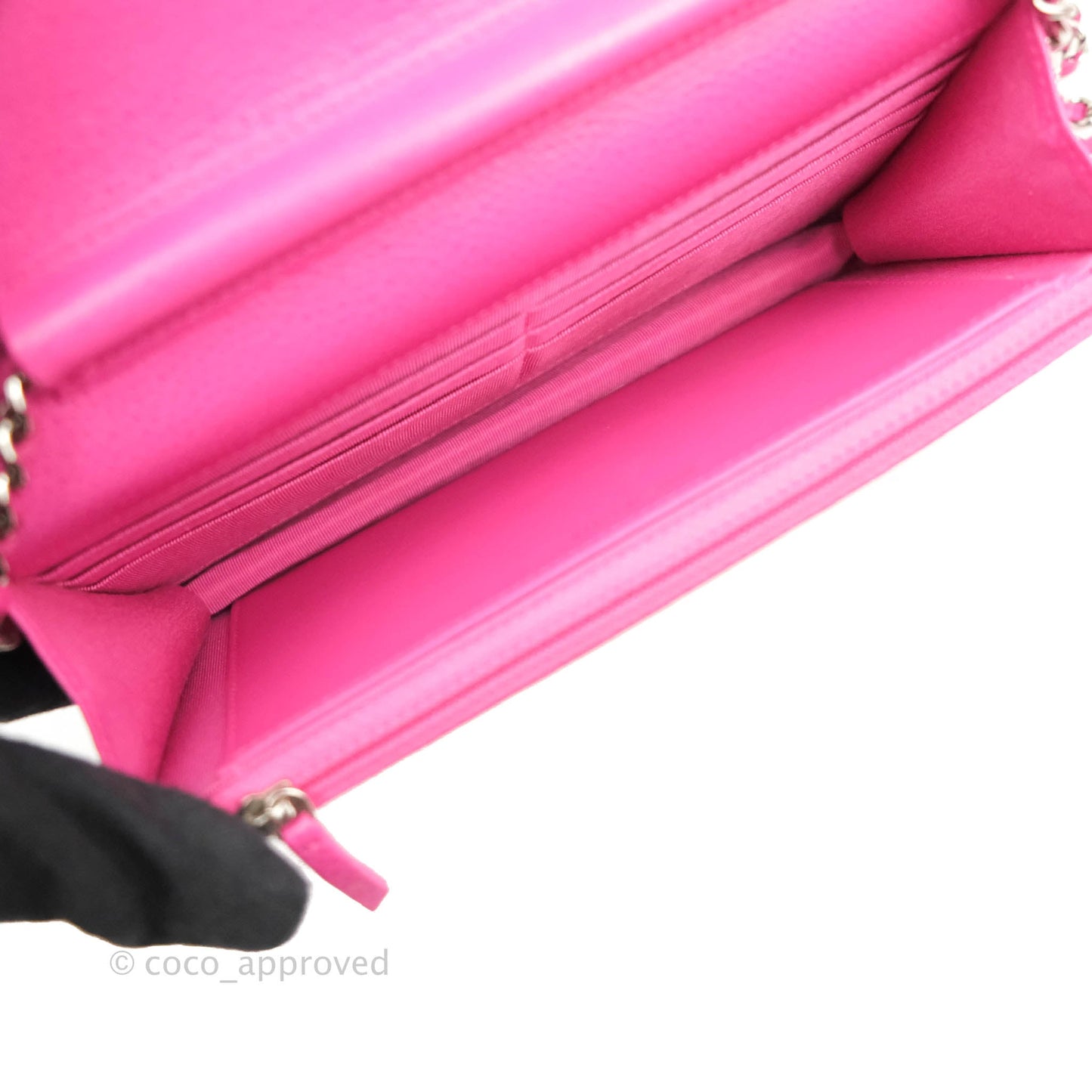 Chanel Quilted Wallet on Chain WOC Pink Caviar Silver Hardware