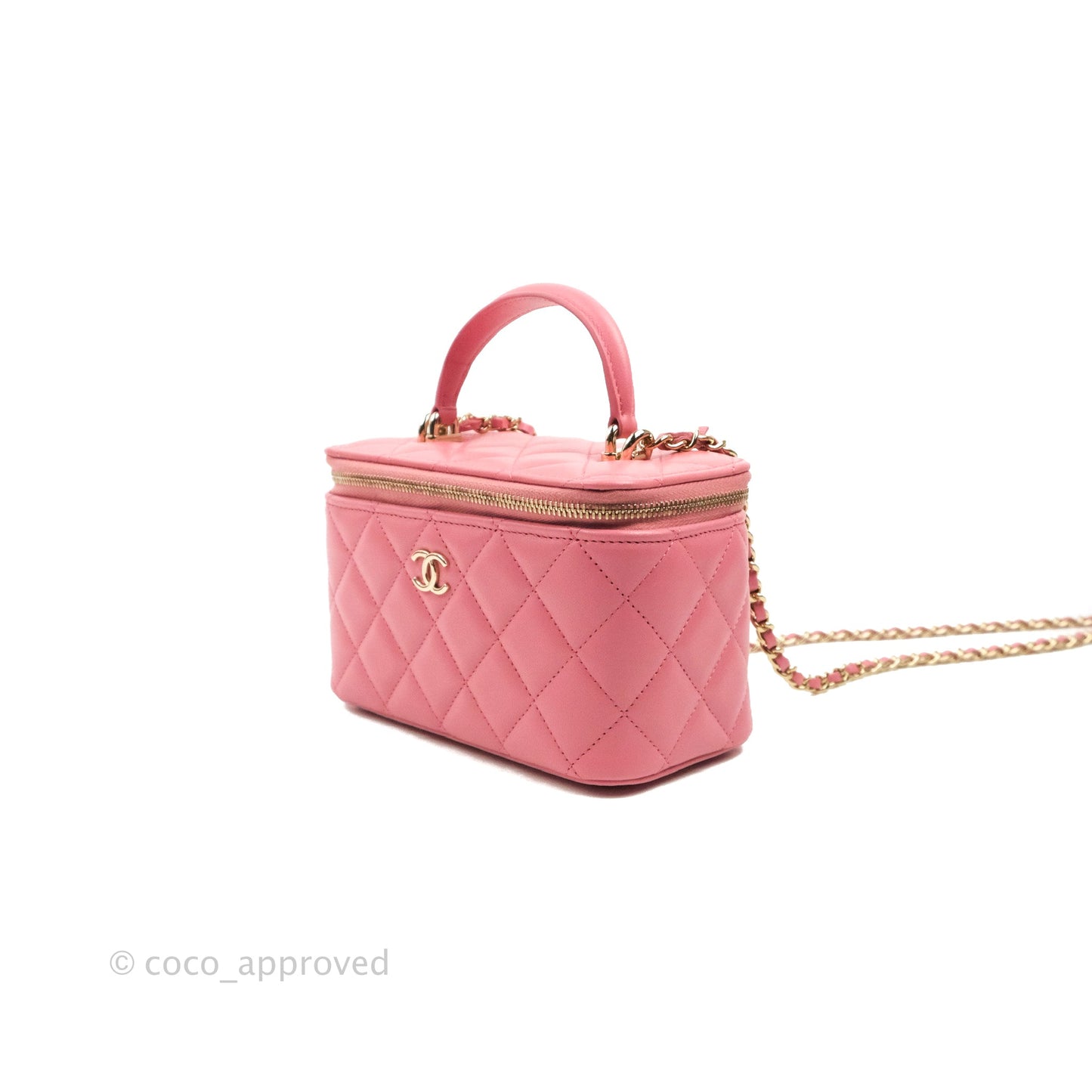 Chanel Vanity Rectangular Top Handle Pink Lambskin Gold Hardware