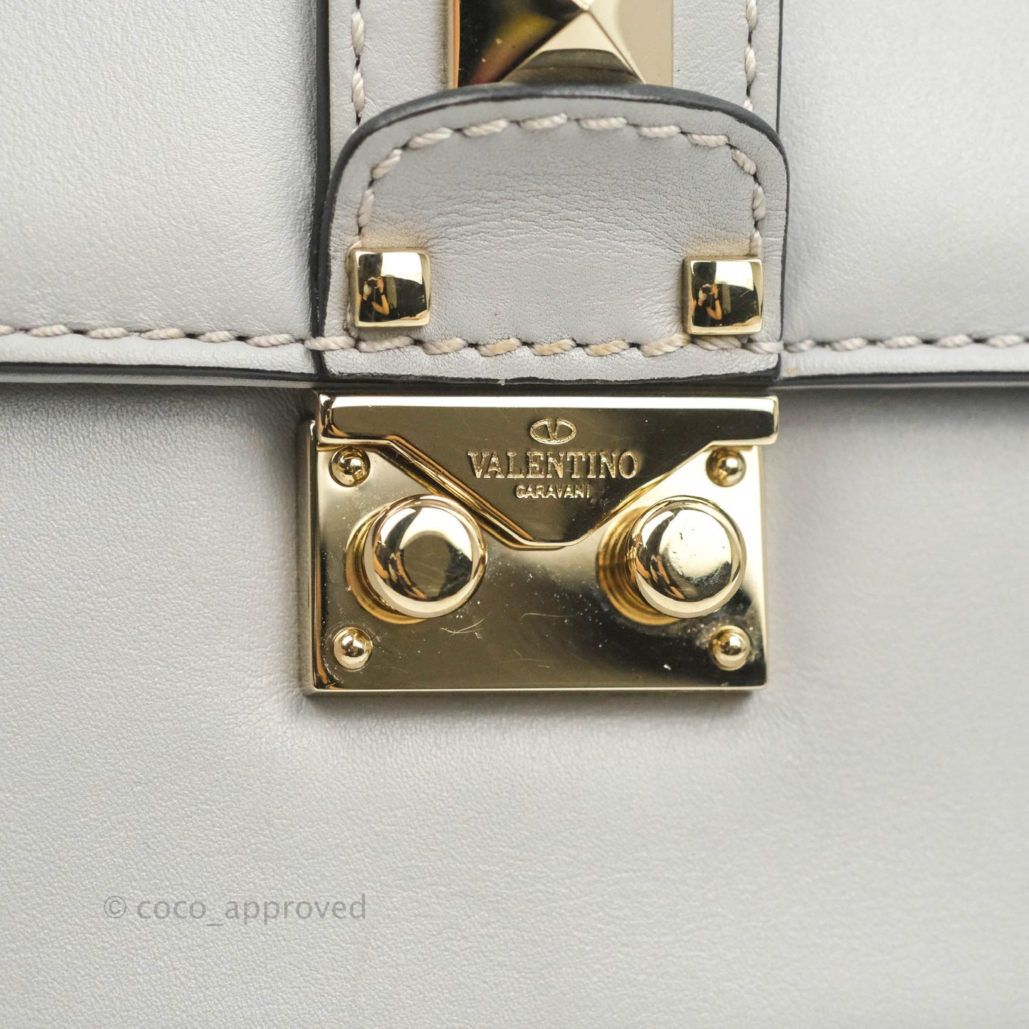 Valentino Vitello Small Glam Lock Rockstud Flap Grey