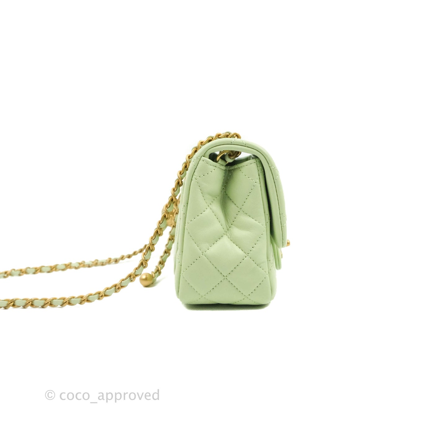 Chanel Mini Square Pearl Crush Quilted Avocado Green Lambskin Aged Gold Hardware