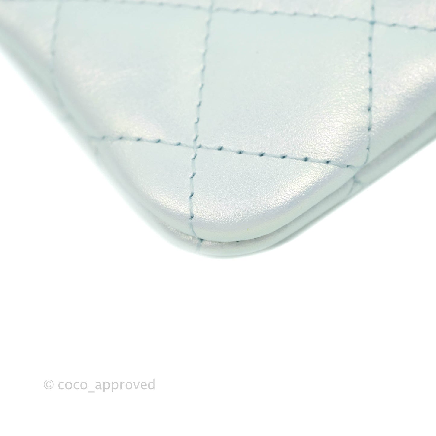 Chanel Mini Quilted O Case Iridescent Light Blue Calfskin Silver Hardware