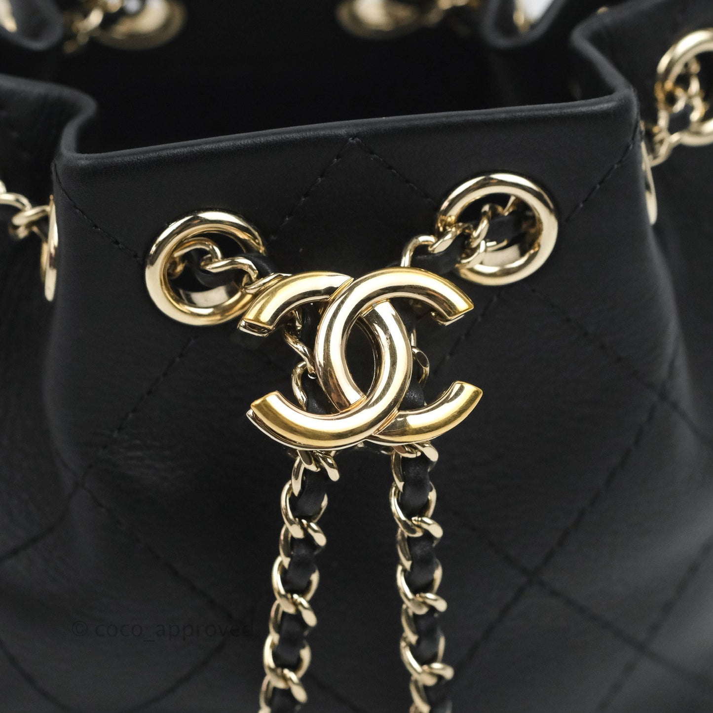 Chanel Mini CC Drawstring Bucket Bag Black Calfskin Gold Hardware