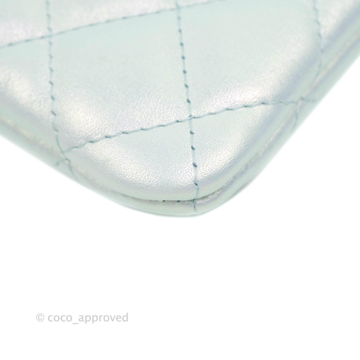 Chanel Mini Quilted O Case Iridescent Light Blue Calfskin Silver Hardware