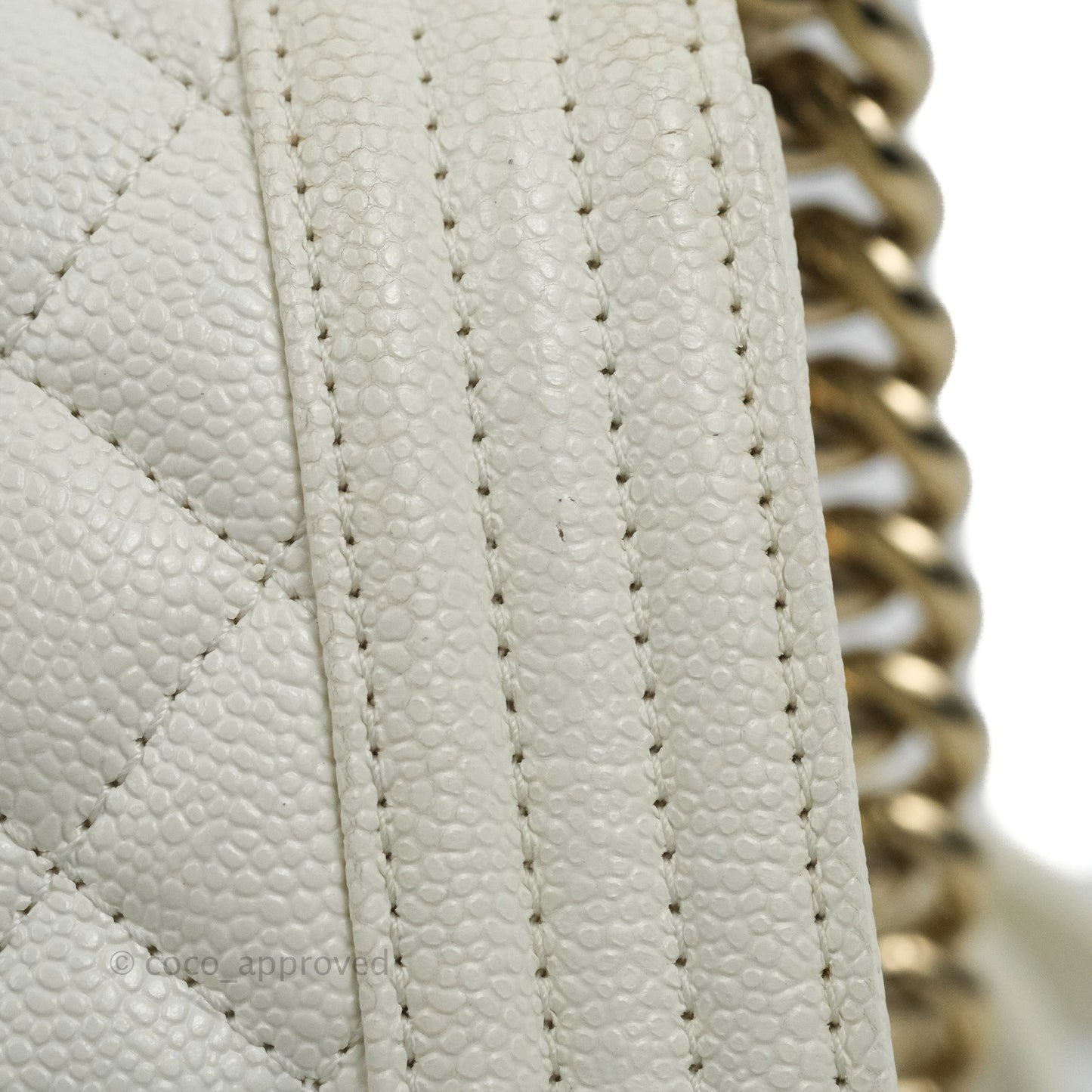 Chanel Quilted Medium Boy White Caviar Gold Hardware