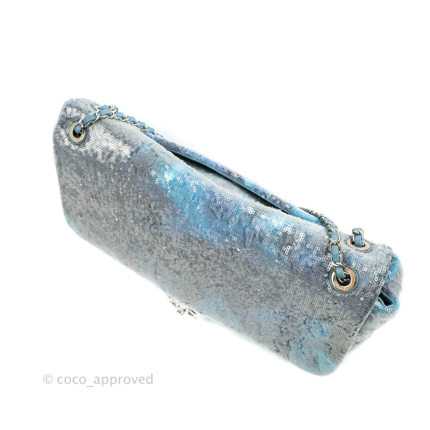 Chanel Large Sequin Waterfall Flap Bag Blue Silver Hardware