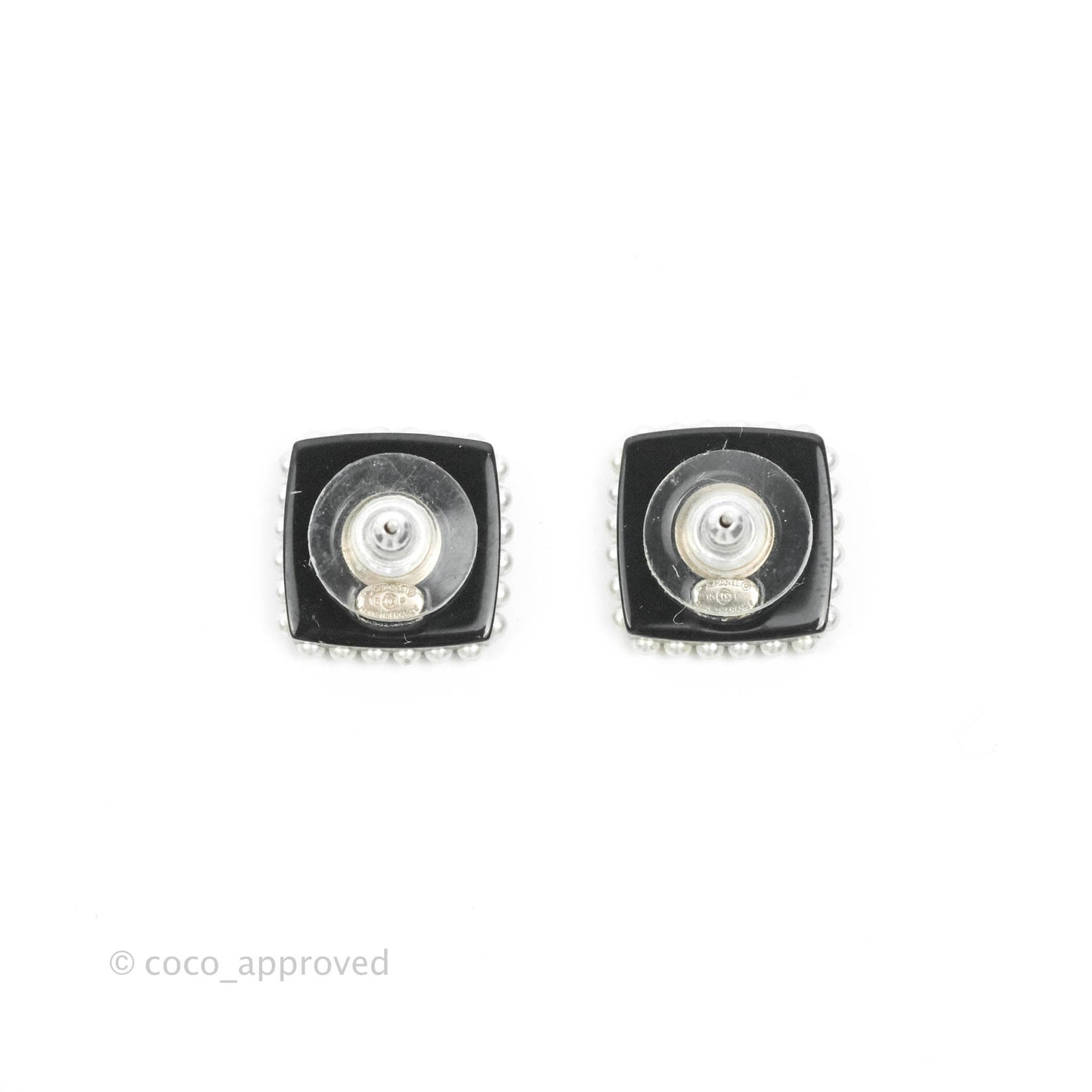 Chanel Resin Pearl Square CC Earrings Black 15P
