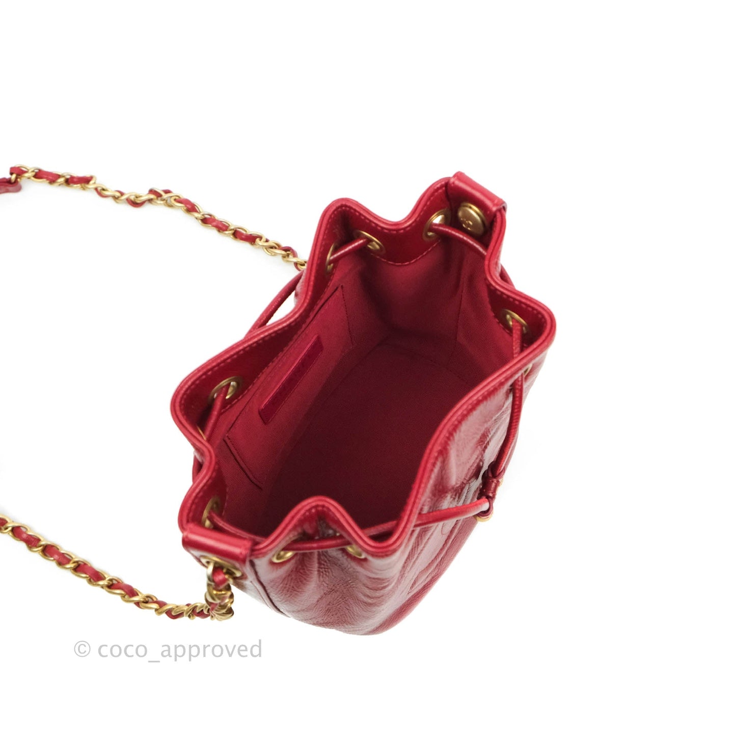 Chanel Shiny Aged Calfskin CC Chain Mini Drawstring Bag Red