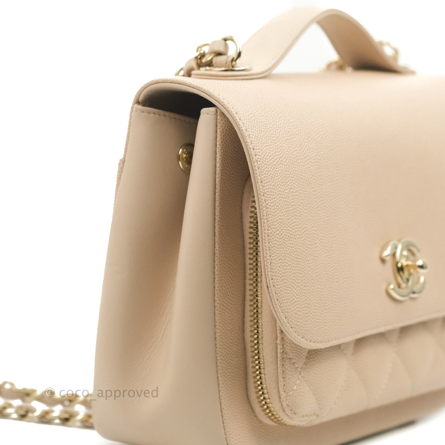Chanel Quilted Medium Business Affinity Flap Light Beige Caviar Gold Hardware